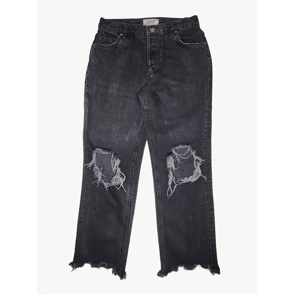 Free People Maggie Distressed Straight Leg Jeans Black Size 25